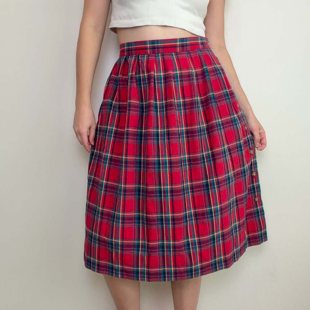 Northern Isles Vintage Red Plaid Midi Skirt